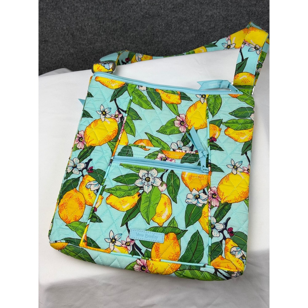 Vera Bradley Lemon Grove Quilted Crossbody Shoulder Bag Blue Yellow Floral NWOT